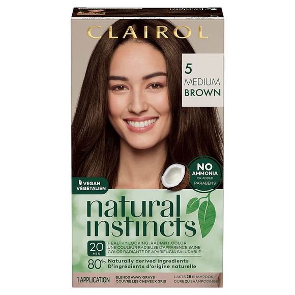 Clairol Natural Instincts Demi-Permanent Hair Dye, 5 Medium Brown Hair Color - Picture 1 of 6